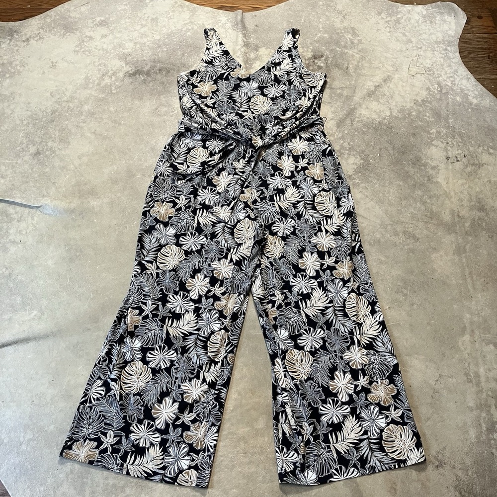 J Jill Jumpsuit Womens Size Large Petite Floral Sleeveless Stretch Smocked Elted